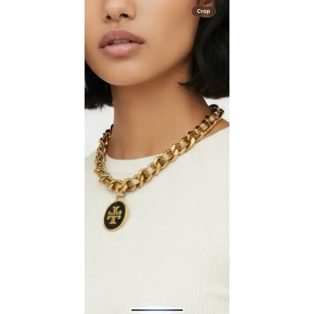 Tory Burch Logo Medallion Chunky Chain Necklace 14